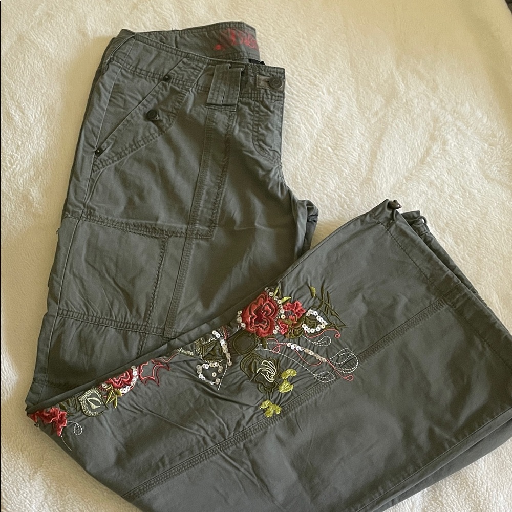 BB Dakota Gray Embroidered Straight Leg Pants